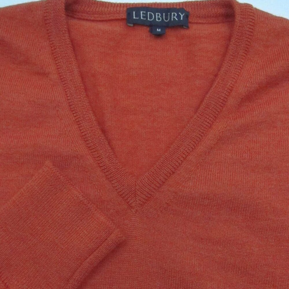 Ledbury V-Neck Extra Fine Merino Wool Pullover Sweater Made in Italy Orange M